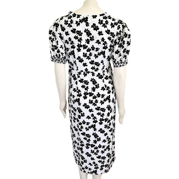 LOVE WHIT Floral Puff Sleeve Wrap Dress in Black & White SZ L - Picture 9 of 13